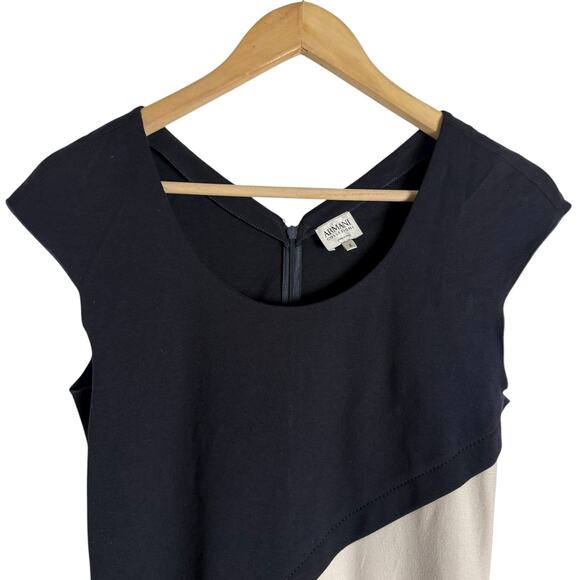Armani Collezioni Italian Midnight Blue White Colorblock Sheath Dress Size 4 - Picture 2 of 8